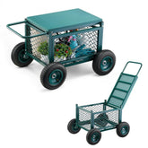 Rolling Garden Seat with Wheels 400LB Heavy Duty Metal Garden Cart with Storage